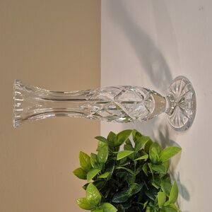 VINTAGE Clear Geometric Pattern Crystal Footed Pedestal Bud Flower Vase